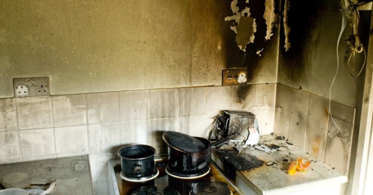 smoke damage in kitchen